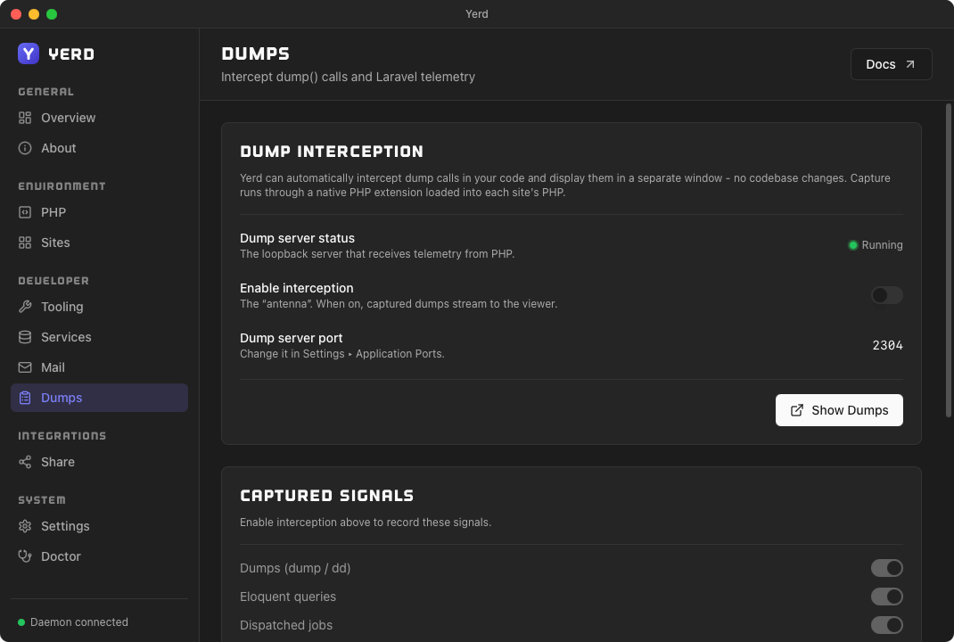 Laravel dumps, live