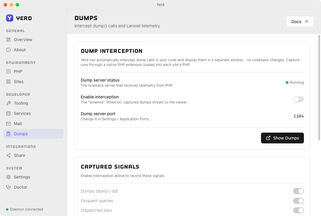 Laravel dumps, live