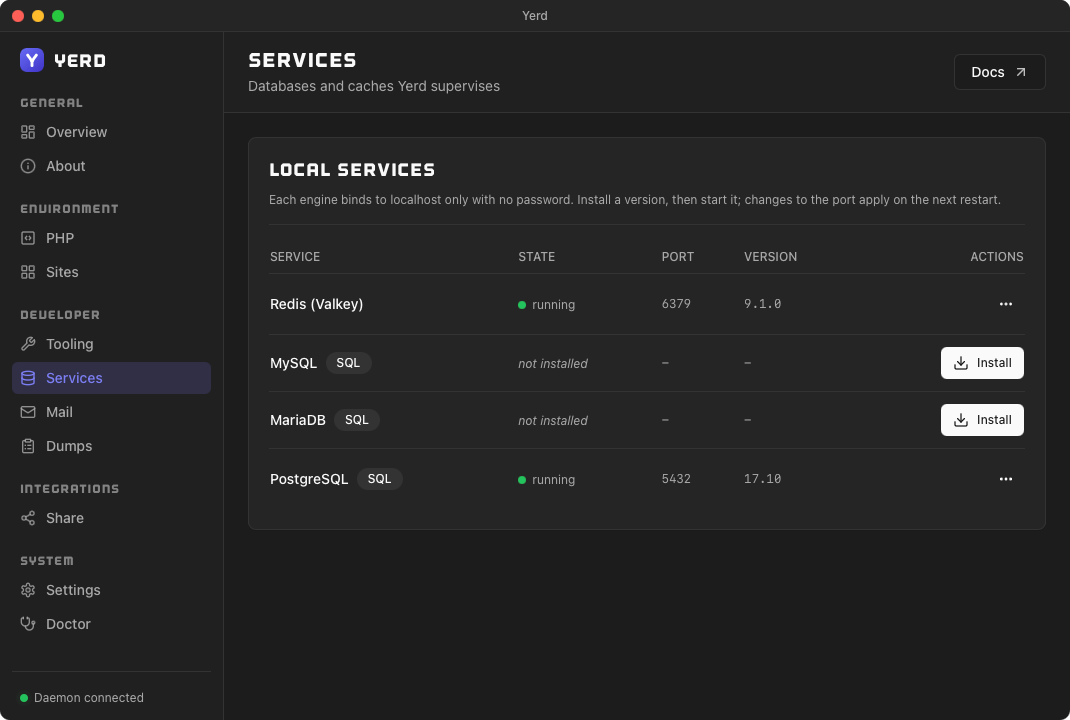 Databases & caches on tap