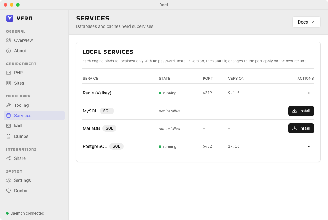 Databases & caches on tap